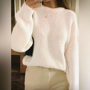 Off White Lantern Sleeve, Wide Collar Loose Sweater - Super Soft & Thick